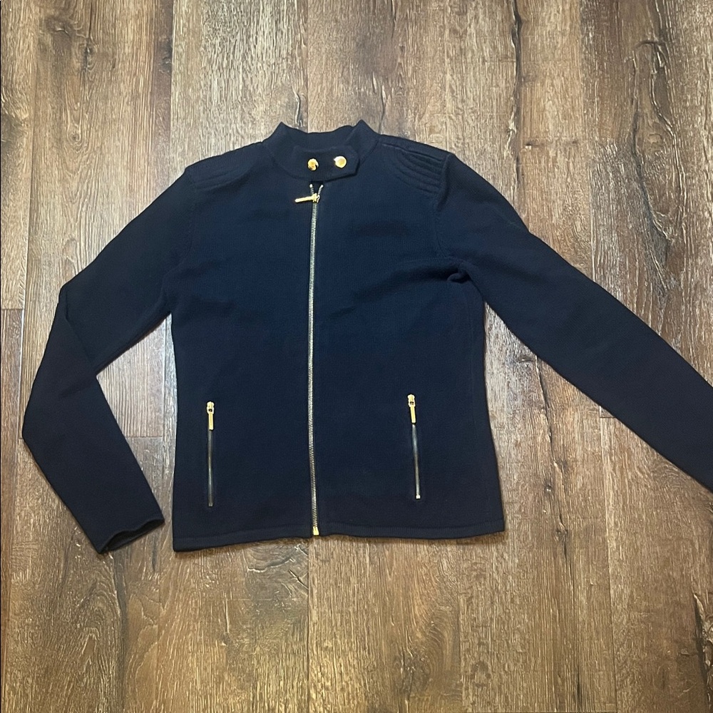 VTG Chaps by Ralph Lauren Woman's Navy full zip Sweater w/ gold button/zipper S